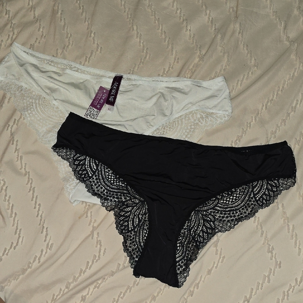 Adore Me Black and White Lace Trim Panties